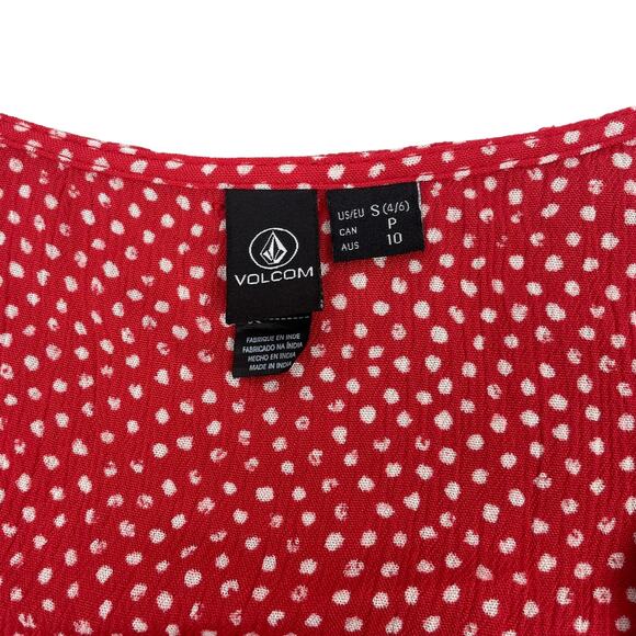 VOLCOM Tie Front Cap Sleeve Midi Dress Sz Small Red - Picture 4 of 6